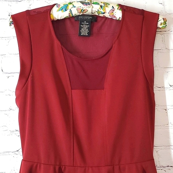 MM Couture Miss Me Merlot Wine Cranberry Sleeveless Sheer Back Midi Dress Size M - Picture 7 of 13